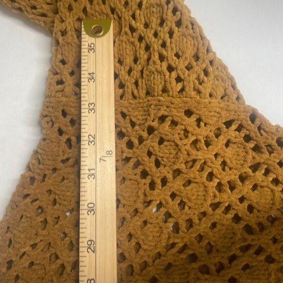 POL Chunky Open Knit Crochet Pullover Sweater Womens S Mustard Brown Pullover Ov - Picture 6 of 8